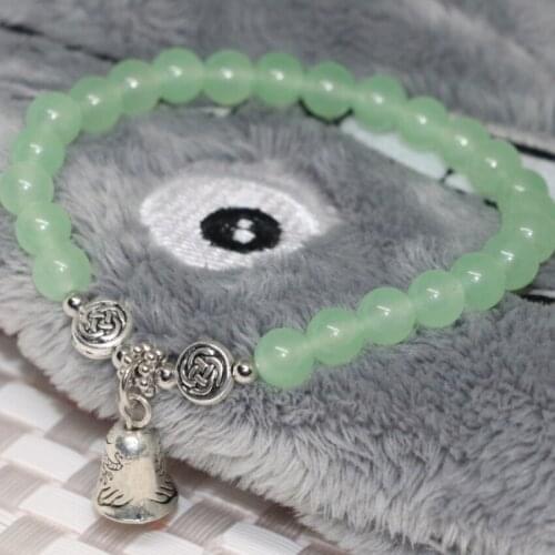 New fashion exquisite 6mm light green natural stone jades chalcedony round beads strand bracelet for women jewels7.5inch B1936