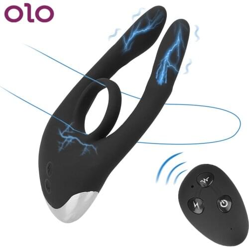 OLO Vibrating Penis Ring Electric Shock Dildo Vibrator Cock Rings Anal Clitoris Stimulation Penis Delay Ejaculation Men Sex Toys