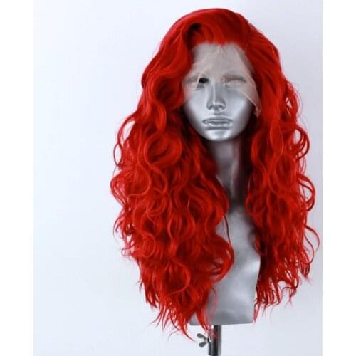 Red Lace Front Wigs for Women Girls 13x4 Free Part Pre Plucked Natural Hairline Synthetic Wig Body Wave Cosplay Wigs 24 Inches