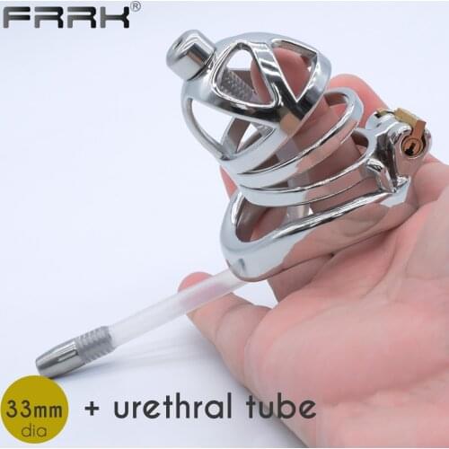 FRRK Metal Cock Penis Cage Steel Male Chastity Bondage Belt Urethral Plug BDSM Weight Erotic Goods Sex Accessories for Men