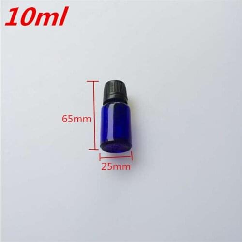 10 pcs 25x65 mm Dark Blue Glass Bottles With Black Plastic Cap&Plugs DIY 10 ml Empty Essential Oil Perfume Glass Bottles