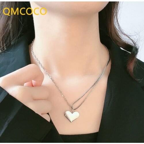 QMCOCO 925 Silver Women Necklace Korean Creative Design Trend Vintage Heart-Shape Woman Birthday Party Jewelry Gifts
