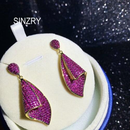 SINZRY luxury fushia cubic zirconia geometry petal drop earrings creative fashion earrings for women