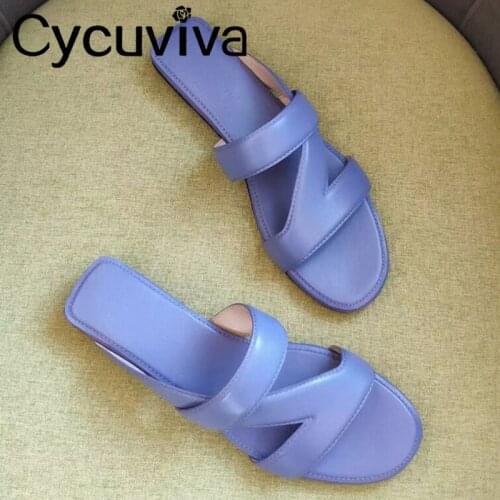 Luxury Brand Beach Slides Summer Flat Women Slippers Open Toe Leather Mules Outdoor Casual Ladies Shoes Runway Sandalias Mujer