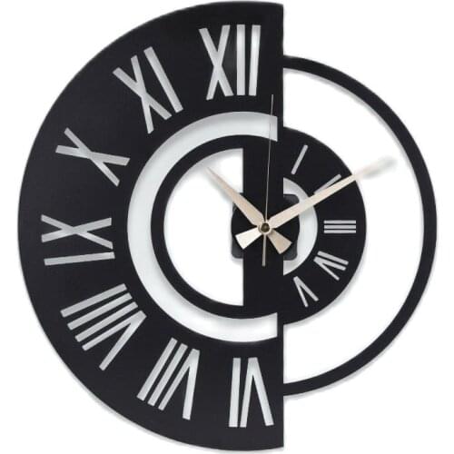 Modern 3D Large Retro Black Iron Round Art Hollow Metal Wall Clock Nordic Roman Numerals Clock Home Decoration часы настенные