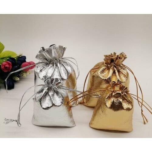 50pcs Gold Silver Bag Fabric Jewelry Bag Aluminium Foil Cloth Bag Drawstring Wedding Jewelry Bag for Jewelry Packaging Display