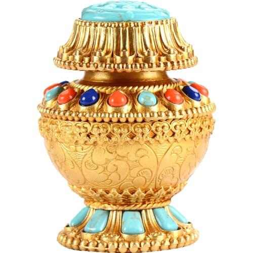 Aquarius Pure Copper Tantra Mini Buddha Worship Eight Auspicious Symbols Storage Large God of Wealth Changshou Bottle Mani