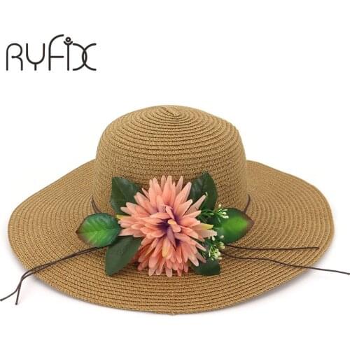 Ladies sun hat flat summer hat seaside holiday round head straw hat flowers beach sun hat bonnet HA29