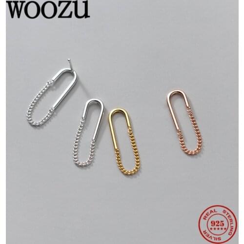 WOOZU Genuine 925 Sterling Silver Geometric Oval Tassel Chain Drop Earrings For Women Wedding Office Jewelry Pendientes 2021 Hot