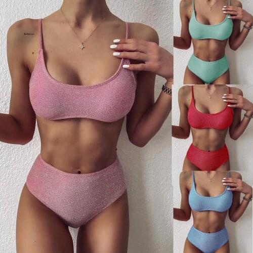 New Multi Color Two Piece Womens High Waisted Swimsuit with Cushion Swimsuit Bikini Beach Suit Femme