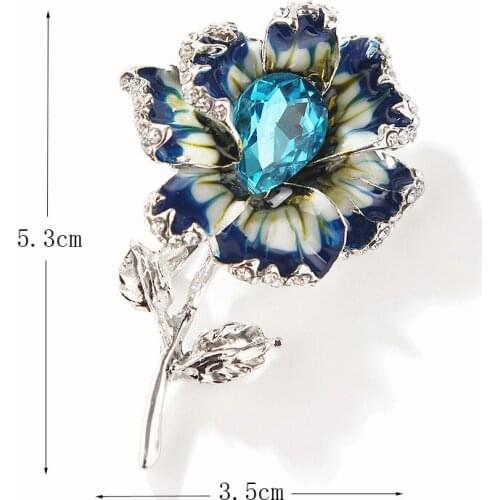 Enamel Flower Brooches Women Alloy Beauty Crystal Flower Weddings Banquet Brooch Pins Gifts