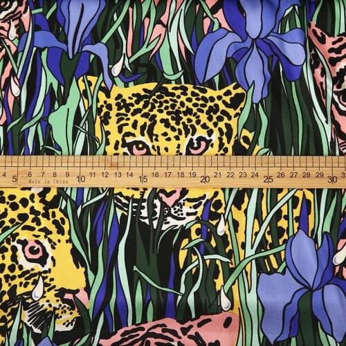 100x148cm Tiger Flower Print European brand show high-definition digital printing satin shirt garment fabric G and Tiger