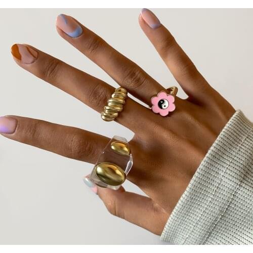 2021 New Trendy Gold Geometric Transparent Resin Acrylic Statement Ring Sets for Women Girls Party Jewelry Gifts Retro Rings