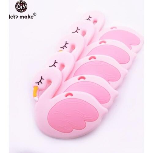 Lets Make Silicone Flamingo Teether Cartoon Swan 5pcs DIY Teething Necklace Pacifier Clip Chains Accessories Pendant Teether