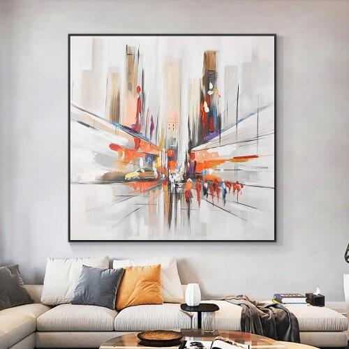 Abstract City Building Street People Oil Painting 100% Hand Painted On Canvas Decorative Modern Wall Art Pictures For Home Decor