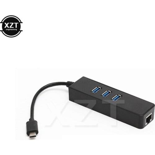 USB-C Hub Hab USB Type-C to 3 ports USB 3.0 Hubs with RJ45 External Lan Adapter Ethernet for Macbook ChromeBook Multi-Function