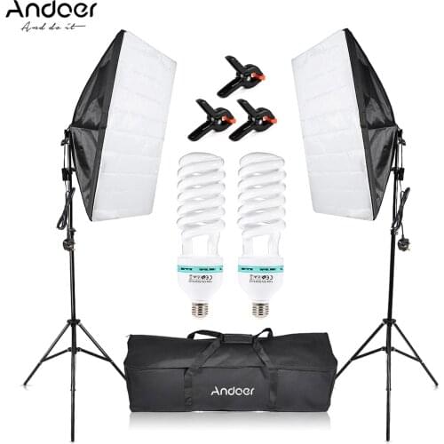 Andoer Photography Studio Softbox Lighting Kit 2pcs 135W Light Bulbs 2pcs Light Stand 2pcs Single Bulb Socket Softbox Mount Clip