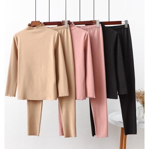 Large size German velvet thermal underwear suit female half high collar autumn clothes long trousers solid color plus velvet hea