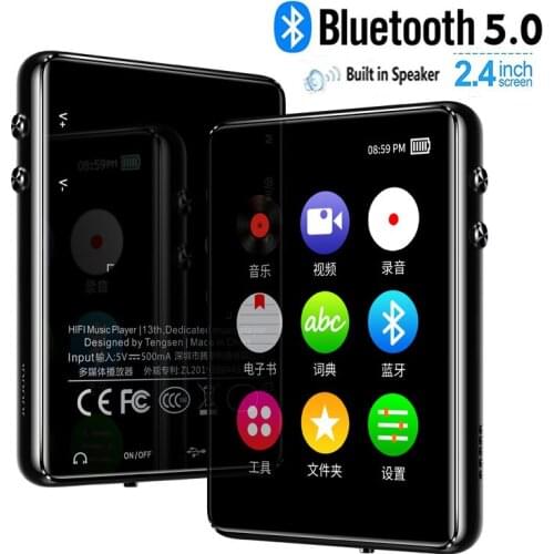 Bluetooth5.0 MP3 Player 2.4Inch Full Touch Screen Built-in Speaker High Sound Quality Lossless with E-book FM, Recorder