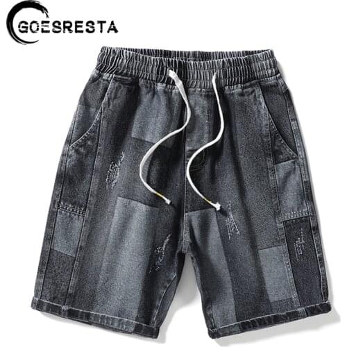 Brand Cotton Splicing Denim Shorts Men 2021 Summer New Fashion Streetwear Korean Men Pants Hip Hop Harajuku M-8XL Mens Shorts