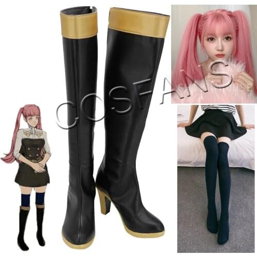 Fire Emblem: Three Houses Hilda Bernadetta Black Wig Cosplay Shoes Long Boots Leather CosplayLove For Halloween Wig socks