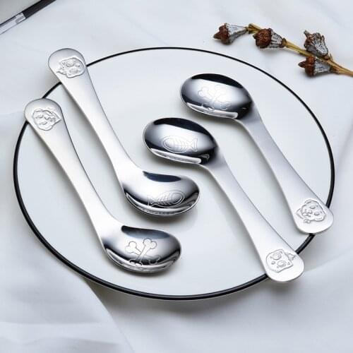 Baby Spoon Feeding Training Kids Infant Toddler Scoop Cutlery Tableware Food Bend Head Curved Utensils Stainless steel spoon