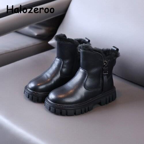 New Winter Kids Fur Snow Boots Children Black Brand Shoes Baby Girls Genuine Leather Boots Fashion Ankle Shoes Motorcycle Boots