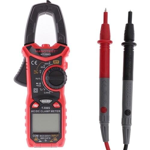 HT206D AC DC 600V 600A Ohm Hz Temperature Digital Clamp Meter Multimeter Ammeter Electrician Tool