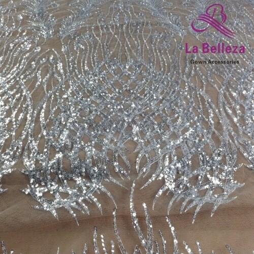2021 new lace fabric,1 Yard Silver off white lace,light beading lace fabric,lines patterns,shinny sequins lace fabric