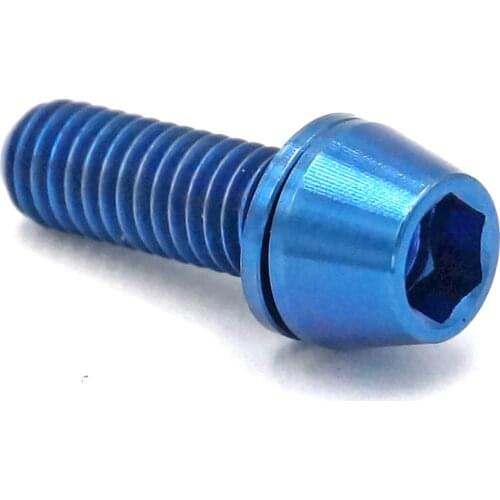 LOT 4 M6 x 18mm Blue TC4 GR5 Titanium Alloy Allen Hex Screw Taper Cone Head Bolts With Washer For Bicycle