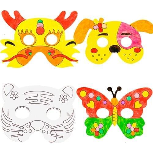 16Pcs Animal Assorted Masks for Children DIY Graffiti Blank Painting Mask Jungle Theme for Halloween Cosplay Birthday Party