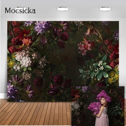 Oil Painting Floral Backdrop Newborn Kids Portrait Photography Background Abstract Texture Flowers Photo Booth Background Props