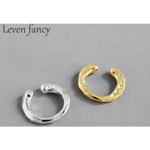 Sterling Silver 925 Minimalist Irregular Concave Convex Ear Clips None Piercing Earrings No Post Circle Hoops Earring for Girls