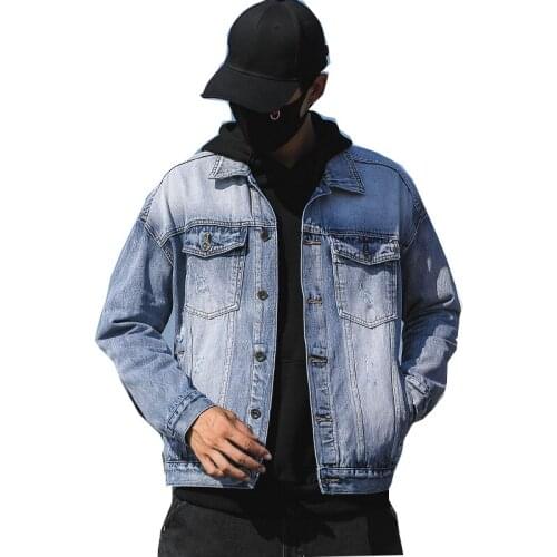 Spring Korean Mens 2021 Lapel Jacket Youth Long Sleeve Loose Denim Jacket Men