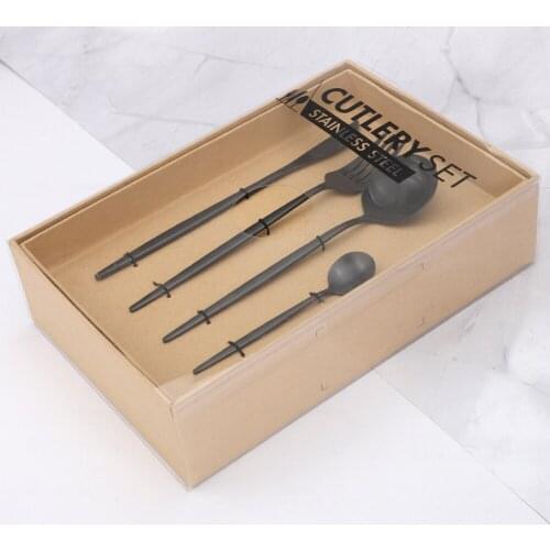 24Pcs Stainless Steel Tableware Set Kitchen Utensils Forks Knives Spoons Black Dinnerware Set Travel Cutlery Luxury Flatware Set