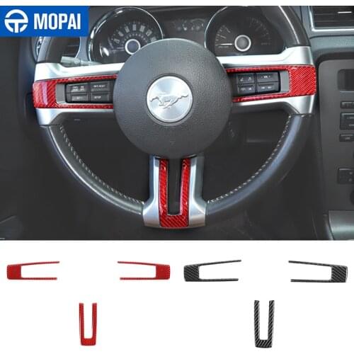 Car Steering Wheel Decoration Cover Sticker for Ford Mustang 2009 2010 2011 2012 2013 Red Carbon Fiber Interior Accessories