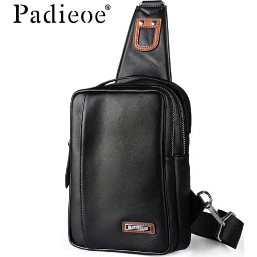 Padieoe men sling bag chest bag shoulder crossbody bags satchel genuine leather bag fashion