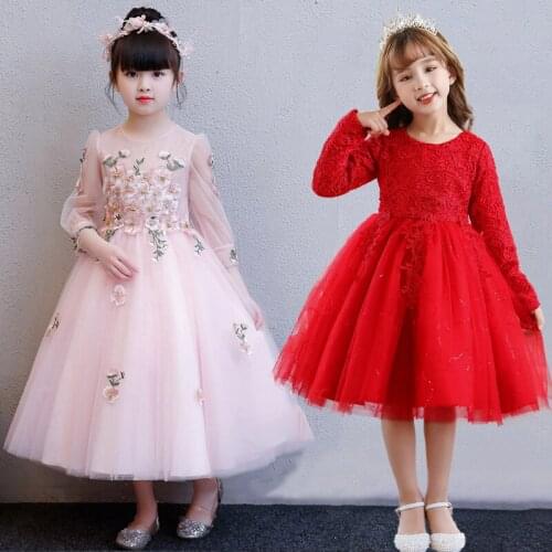 2020 Girls Dress Flower Mesh Embroidery Ball Gown Prom Dresses For Girl Kids Princess Wedding Teenagers Children First Communion