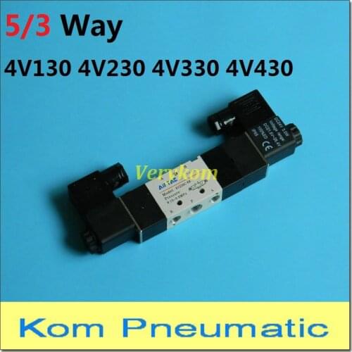 Pneumatic Airtac Type 5 Way 5/3 Double Solenoid Valve 4V230C-08 4V330C-10 4V230E-08 Center Closed Exhaust 12V 24V DC 110V 220v
