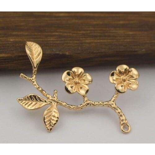 20pcs Flower Leaf Branch Charms Pendant Base Quality Metal Gold Silver Color DIY Bride Wedding Hair Jewelry Accessories