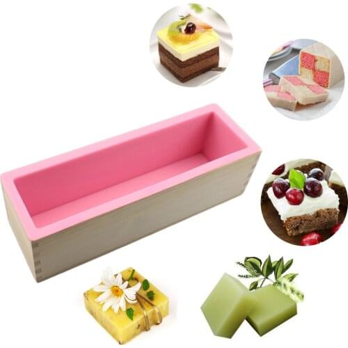 Rectangel Toast Bread Silicone Mold Kitchen Baking Tool 1200ml Perfume Wax Candle Soap Mold with Wooden Box