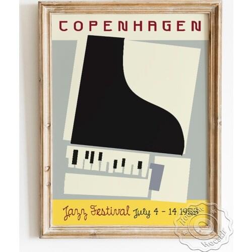 Copenhagen Jazz Music Festival Advertising Poster, Piano Abstract Geometry Shape Art Prints, Retro Bar Club Wall Art Picture