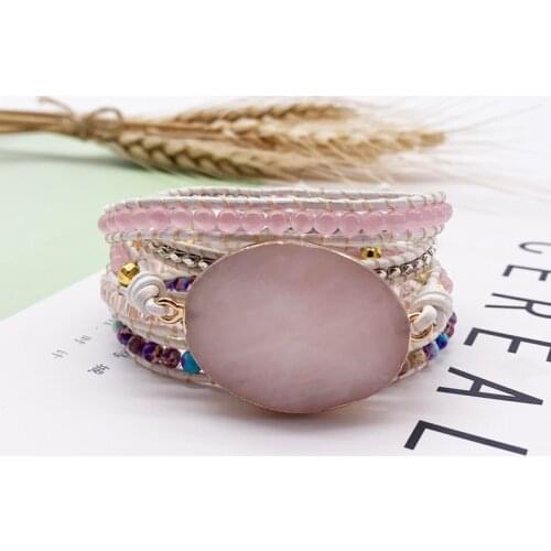 Pink Stone Bracelet Natural Stone Bracelet 5 Wraps Bracelet Handmade Boho Pink Bracelet for Women Bracelet Dropshipping