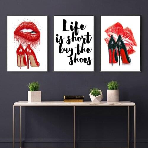 Self-adhesive Wall Sticker Fashion Red Lip Wall Art Poster Print Nordic Picture Home Decor Room Decoration