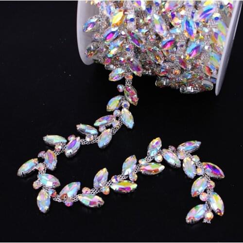 1 Yard Silver AB Wedding Rhinestone Applique cup chain Trim Crystal Beaded Accessory for Wedding Dress Sash Belt Headpiece Bags