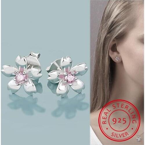 100% Sterling Silver 925 Stud Earrings for Women Fine Jewelry Flower Design New Elegant Wedding Birthday Earring Gifts