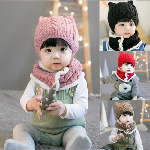 Baby Toddler Boy Girl Knitted Childrens Lovely Soft Hat + Scarf Two Piece Set Шапка Детская Baby Accessories Outfit Set