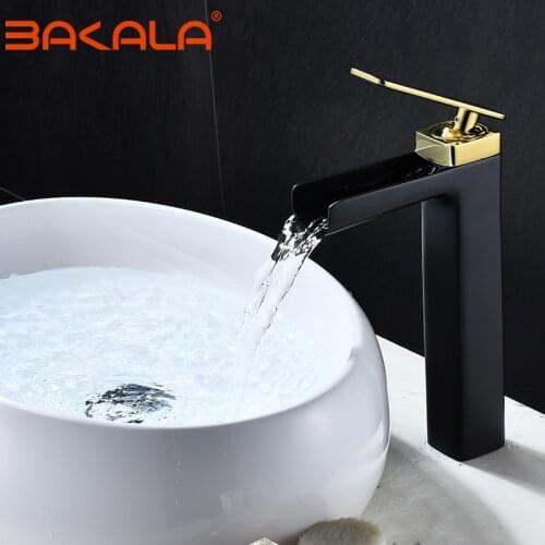 Modern Gold/white/Black Basin Sink Faucet Waterfall Outlet Vanity Hot Cold Mixer Crane Tap Deck Mount One Handle Wash Faucets