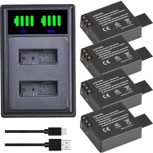 AsperX SJ4000 PG1050 1350mAh Li-ion Battery + LED Dual USB Charger for SJCAM M10 SJ5000 SJ5000X For EKEN H9 H9R H8R H8 GIT PG900