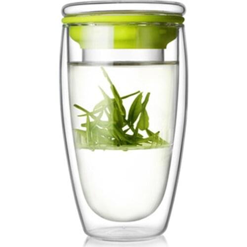 450ml Heat-resistant Double walled Glass Tea Cup with Filter Lid Daily Drinkware Juice Mug Herbal Tea Green Cup Glass Teaware